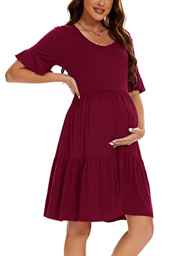 Smallshow Vestido Premama Verano Ropa Embarazada para Mujer Wine XL