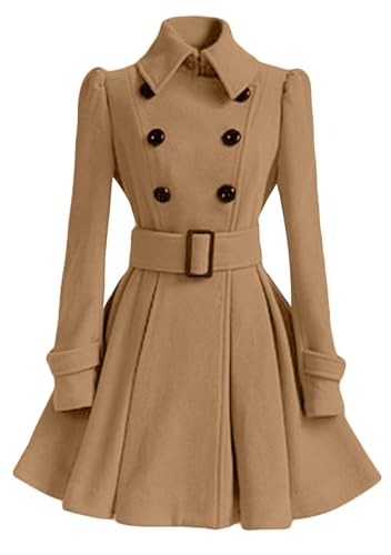 GRASWE Plplum PeaCoats For Women Winter Swing Flared Coats Long Warm Jacket