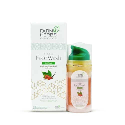 Farmherbs 100% Herbal Face Wash, Vegetable glycerine based with Hydrating Plant-based Hyaluronic Acid, Anti-pimple with Botanical Salicylic Acid, for all Skin Types, Ayurvedic Preparation with Beauty Leaf for Men and Women – 100ml Farmherbs 100% Herbal Face Wash, Vegetable glycerine based with Hydrating Plant-based Hyaluronic Acid, Anti-pimple with Botanical Salicylic Acid, for all Skin Types, Ayurvedic Preparation with Beauty Leaf for Men and Women – 100ml