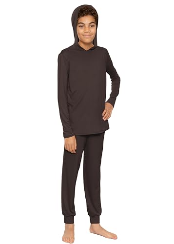 Image of STRETCH IS COMFORT Boys Thermal Set Long Sleeve Top with Jogger Pants | Crew Neck or Hoodie | Thermal Underwear For Kids Set