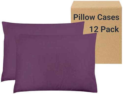 ZPECC Pillow Cases Queen Size Set of 12, 20x30 Envelope Closure Pillowcases, Soft Plain Brushed Microfiber Covers Hypoallergenic Breathable, Dark Purple