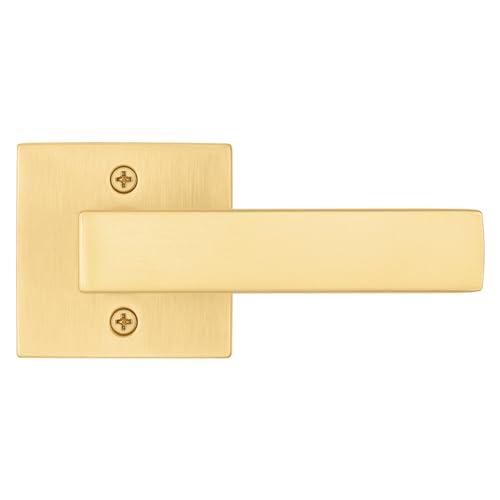 Image of Kwikset Singapore Dummy Door Handle, Single Sided Lever for Closets, French Double Doors, and Pantry, Satin Brass Non-Turning Reversible Interior Push /Pull Lever, with Microban Protection (Pack of 4)