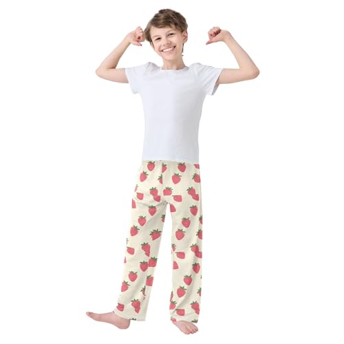 Pajama Pants Sleep Pants Soft Elastic Waist Pajama Lounge Pants White Dot Red Strawberry for 6-14 Years Old3