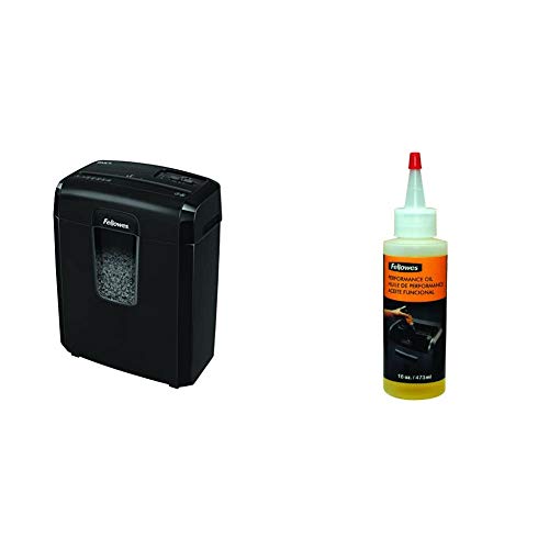Fellowes Powershred 8MC/8MC5 8-Sheet Micro-Cut Paper Shredder, Black & Powershred Performance Shredder Oil, 16 oz. Extended Nozzle Bottle (3525010)