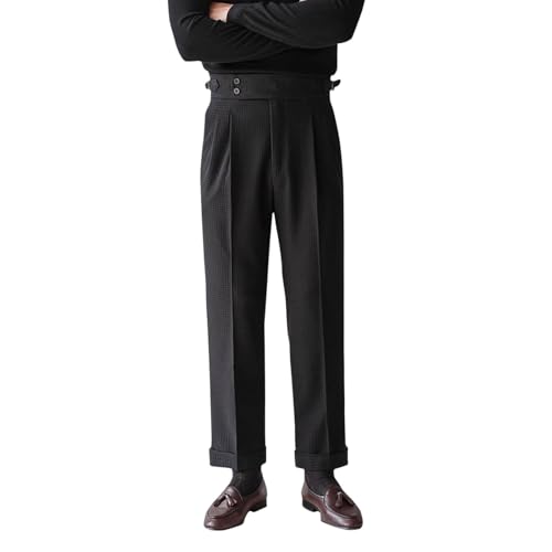 Xiaojmake Mens Waffle Knit Dress Pants Pleat Front Straight Leg Business Slacks Casual Work Suit Trousers with Pockets