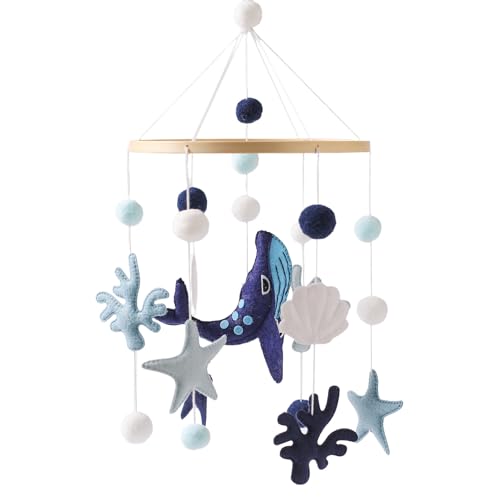 Cuna Móvil para Bebé, Campana De Cuna MóVil De Fieltro, Carrusel Cuna Bebe, Cuna Para Mobile Bebé, con Animales Submarinos Estrellas de mar, Ballenas y Corales, para Regalo para Bebés o Niños