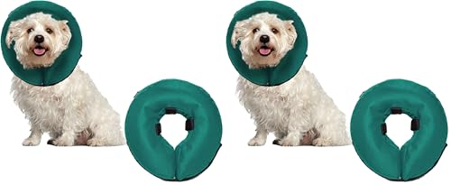 Image of ZenPet Protective Inflatable Recovery Collar for Dogs and Cats (Teal) - Soft Pet Cone Does Not Block Vision E-Collar - Designed to Prevent Pets from Touching Stitches, Wounds and Rashes (Small)