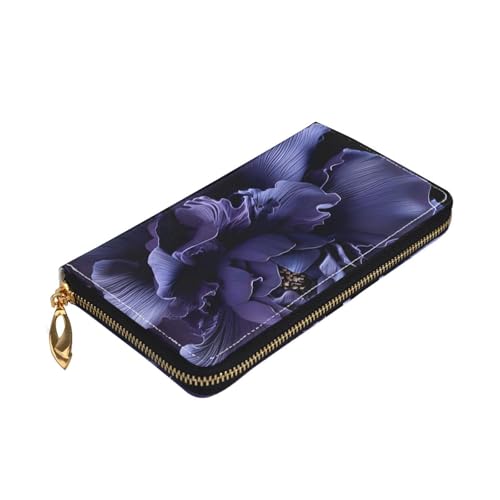 Leather Wallet for Women Men Bifold Wallet Ultra Slim Credit Card Holder Purple Flower Texture Ladies Clutch Purse4