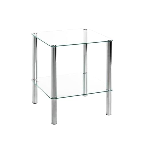 Haku Möbel Beistelltisch eckig - verchromtes Stahlrohr 2 Ablagen Sichterheitsglas H 47 cm