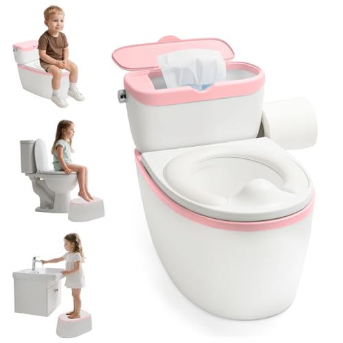 3-in-1 Toddler Potty Training Toilet - Realistic Toddler Toilet with Flushing Sound & Paper Holder | Removal Potty Training Seat | Kids Potty as Stool for Boys and Girls