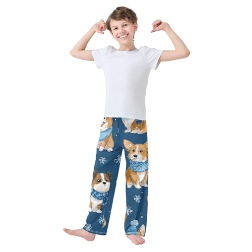 ZZXXB Lovely Puppy Dogs Snow Boys Long Pants Soft Trousers Elastic Waist Kids Lounge Bottoms with Pockets S-XL3