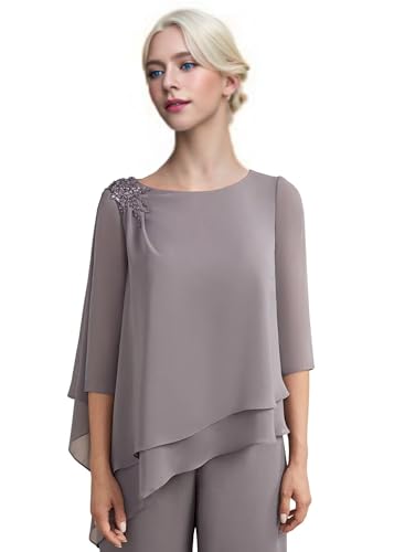 2 Piece Mother of The Bride Dresses Pant Suits Beaded Chiffon Wedding Guest Groom Plus Size Evening Formal Jumpsuit2