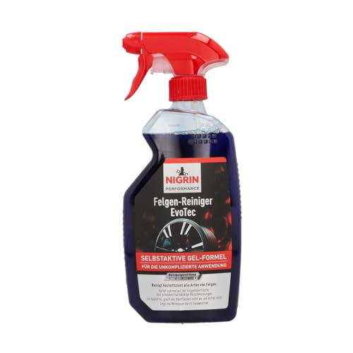 NIGRIN Felgen-Reiniger EvoTec hocheffektive Reinigung Aller Arten von Felgen, integrierter Wirk-Indikator, selbstaktiv, säurefrei, blau, 500ml