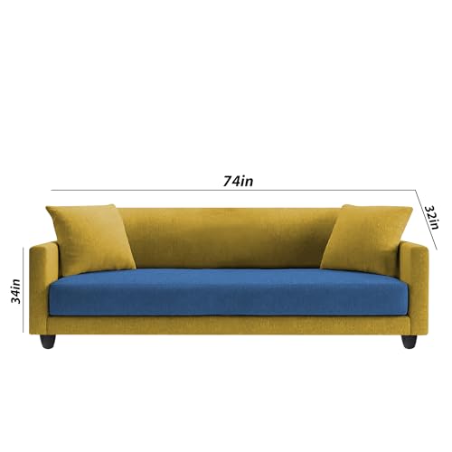 Image of Casaliving Dominic 3 + 2 Seater Sofa Set for Living Room (Blue Yellow) Premium Fabric Sofa