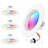 MustWin Smart LED Recessed Lighting inch RGBCW Color Changing Retrofit, 6 inch Downlights, 15W 1150 Lumen Bluetooth Mesh Can Lights, Alexa Voice Control, Dimmable 2700K-6500K 4-Pack(Hub Included)