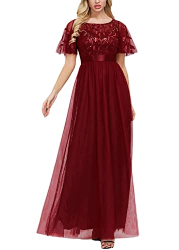 ORANDESIGNE Damen Abendkleid A-Linie Spitze Kurzarm Partykleid Spitzenkleid Brautjungfer Elegant Party Langes Kleid Cocktailkleid Chiffon Abendkleid...