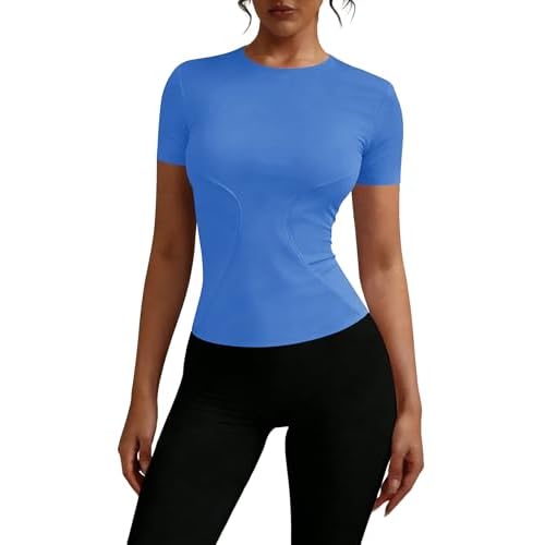 Rapbin Workout Tops for Women 1/2 Pack Fitted Short Sleeve Gym Yoga Athletic Shirts 2026 Quick Dry Crewneck Tees