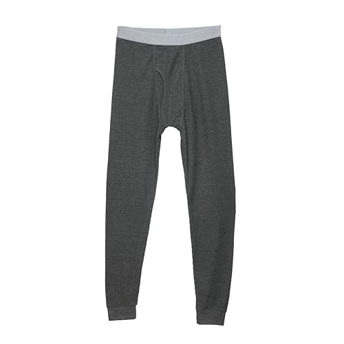 Thermal Underwear Pants for Men Long Johns Cotton Blend Base Layer Waffle Knit Bottoms Classic Cold Weather Charcoal