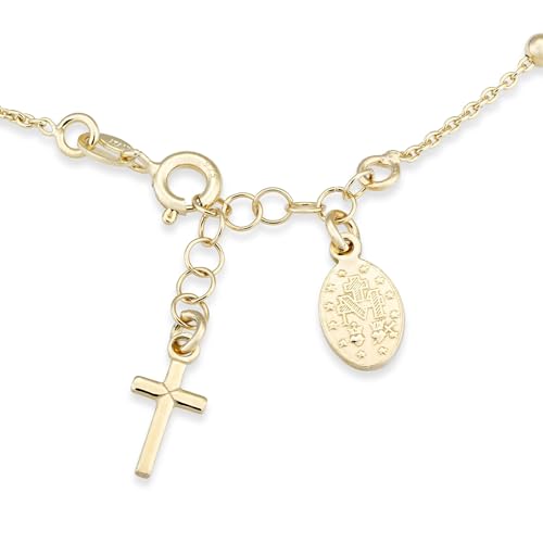 HCTCPALS Gold Silver Bracelet for Women Italian Rosary Bracelet Cross Charm Virgin Mary Coin Pendant Bead Chains Jewelry Gifts 8.7 inches2