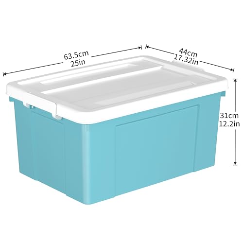 Cetomo 65L*3 Aufbewahrungsboxen, Aufbewahrungsbox mit Rollen & Deckel, Organizer-Behälter mit Clips, Stapelbar, Ineinander Nestbar, für Zuhause und Büro, Kunststoff, Blau, 65L-3er Pack