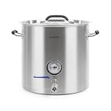 Klarstein Brauheld Pur - Mash Kettle, Beer Brewing System, Integrated Thermometer, 0.7 mm Wall Thickness, 3 mm Thick Sandwich Base Suitable for Induction Hobs, 1/2' Drain Tap, Silver, 35 litres