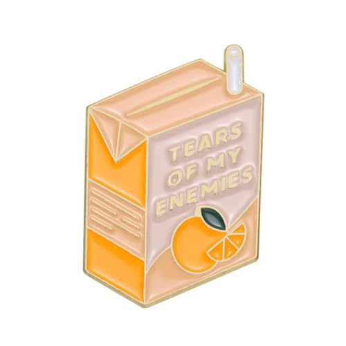 HYWZI Cartoon Orange Flavored Soda Box Enamel Pin TEARS OF MY ENEMIES Brooch Cute Drink Badge Clothing Bags Jackets Accessories Jewelry Gift, Yellow