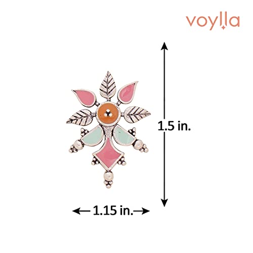 Brass Oxidised Plated Enamel Floral Dangle Earrings