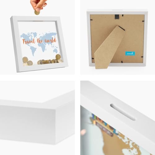 Photolini | Bilderrahmen als Spardose – Geldgeschenk mit 3 austauschbaren Motiven - 6