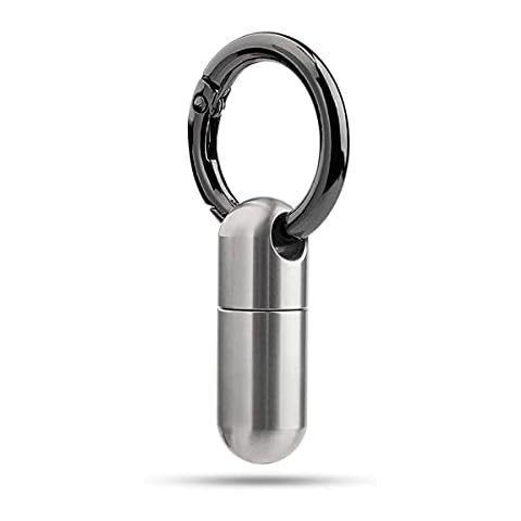 AMZCOM Mini Pill Container Keychain, Titanium Pill Fob, Waterproof Pill Holder Necklace Hidden, Outdoor Tiny Pill Box Keyring, Micro Pill Capsule for Travel Purse Pocket,1pack Cover