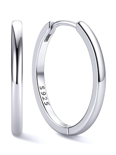 Image of ChicSilver 925 Sterling Silver Huggie Hoop Earrings Small Hoop Earrings for Women Hypoallergenic Silver Huggie Earring Cartilage Earrings for Women (6 /8 /10 /12 /14 /16 /18 /20MM)