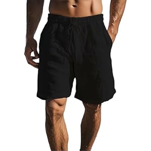 Shorts Herren Sommer Baumwolle Leinen Kurze Hose mit Taschen Beach Shorts Sport Kurz Leinenhose Elastische Taille Stretch Leicht Sommershorts Einfarbige Lockere Passform Kurze Freizeithose
