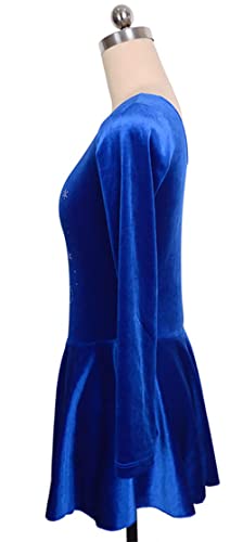 Cretuao Girls' Ice Figure Skating Dress Velvet Long Sleeve Competition Custumes Blue Stretch Ballet Dance Costume Performance Dress Women Skirted Leotard,Blue,S #TOP3