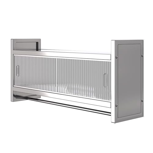 Armoire Cuisine Meuble Suspendu Salon en Acier Inoxydable avec Porte Coulissante Et Barre De Suspension for Bureau, Atelier, Garage Armoire Metallique...