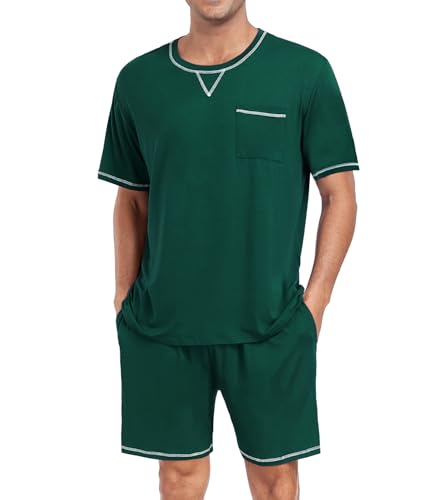 DIKFA Men's Modal Pajamas Set Soft Sleepwear Short-sleeve Pjs with Pockets 2pcs Lounge Casual Cozy Nightwear2