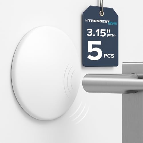 Strongest Home Wall & Door Handle Stopper 3.15" Set 5 Pieces of White Rubber Door Knob Round Wall Shield Cushion, Quiet Wall Protector for Door Handle, Guard Door Bumper Wall - Self Adhesive