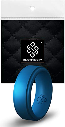 Bague en silicone de qualité supérieure Knot Theory bleu foncé 8 mm avec bord métallique raffiné
