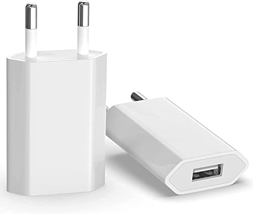 (2 Packs) Chargeur Rapide USB Adaptateur de Prise USB Universel (5W 5V 1A) adapté aux Voyages compatibilité Universelle avec iPhone Apple Samsung Galaxy Pixel Nexus Huawei Xiaomi HTC Sony LG - Blanc