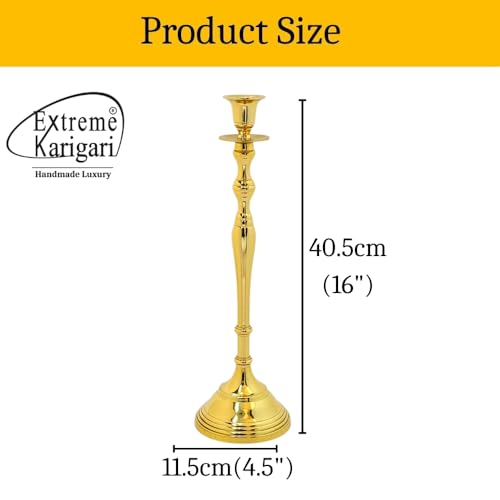 Image of Aluminum Royal Candlestick Holders for Tapered Candles, Tapered Candle Holder for Home Decor & Best Gift for Christmas Decor, Dining Table Decor (Gold, Large)