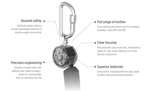 MSA VTOHW-011-DB-A V-TEC Mini Personal Fall Limiter - 6' (1.8m), Single-Leg, 36C Snaphook Anchorage Connection, Aluminum Triple Action Carabiner Harness Connection, Retractable Web Lanyard