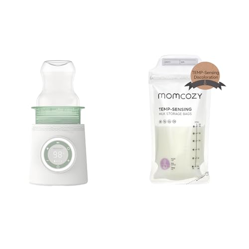Image of Momcozy Temp-Sensing Discoloration Breastmilk Storing Bags 50PCS & Momcozy Portable Bottle Warmer for Travel