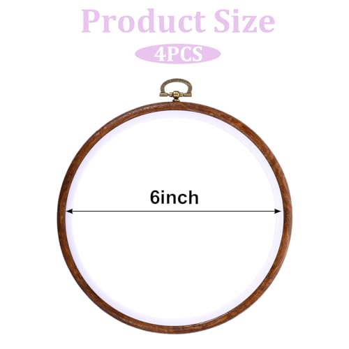 Image of 4Pcs 6 inch Embroidery Frame Circle Cross Stitch Frame Wood Ring Round Imitated Embroidery Hoops for Art Ornaments Sewing Decoration