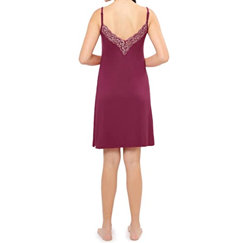 Image of Amante Solid Above Knee V-Neck Shoulder Straps Chemise