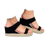Black Wedge Sandals for Women 2026 Dressy Summer Open...