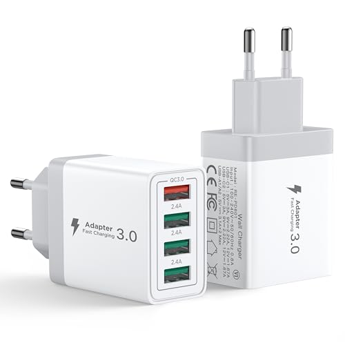 2 Pezzi Caricatore USB Multipo,Presa USB 33W QC3.0 Caricatore Rapido iPhone Caricabatterie per Samsung Galaxy,iPhone X XR XS 8 15 16,Adattatore Universale Carica Alimentatore Spinotto Cellulare Spina