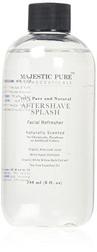 Majestic Pure Aftershave Splash with Organic Aloe, Witch Hazel, White Willow, and Tea Tree, 8 fl Oz