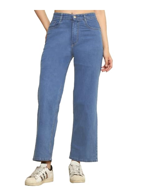 zayla Wide Leg Plain Jeans for Women & Girls I Denim Flared Straight Baggy Pant I Stretchable Comfortable High Waist Clean Look Loose Fit Pants for Office Party Home-picture-30