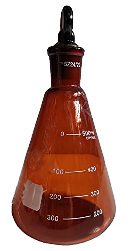 Matraz Erlenmeyer marrón ámbar con tapón - Matraz cónico de vidrio de borosilicato 3.3 (10-500 ml)(500ml)