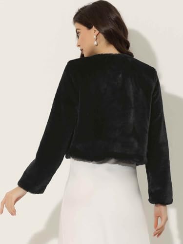 Allegra K Cropped Jacket for Women's Faux Fur with Pockets Long Sleeve Open Front Wedding Bolero Gowns Coat4