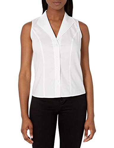 Calvin Klein Women's Sleeveless Wrinkle Free Button Down Top, White, 4 Petite