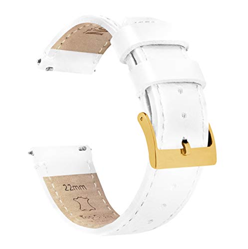 [BARTON WATCH BANDS] ホワイト - クイックリリース レザー ゴールドバックル 腕時計バンド ストラップ 22mm ホワイトレザー / ホワイトステッチ (ゴールドバックル)